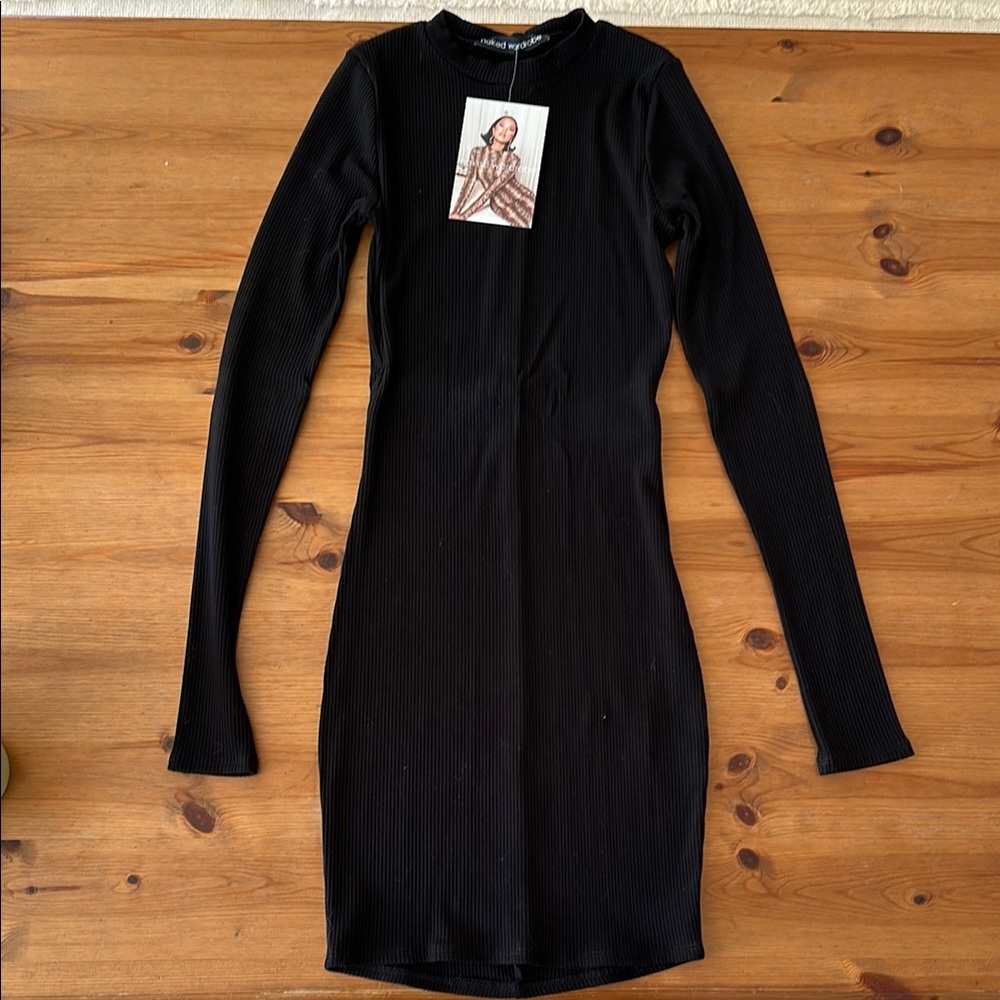Naked Wardrobe Black Long Sleeve Bodycon Dress - Small 👗